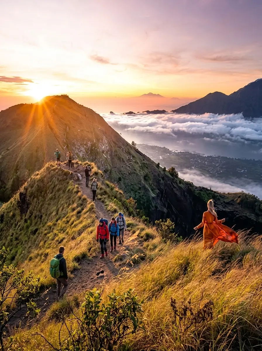 Mount Batur volcano Bali sunrise view