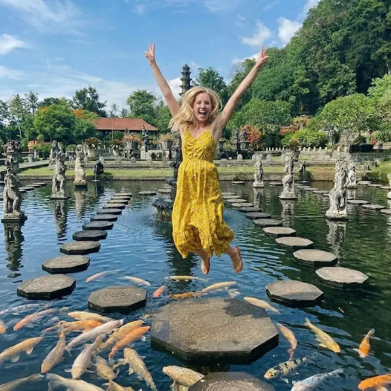 Tirta Gangga water palace East Bali with Mount Agung